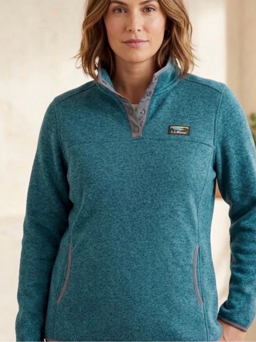 L.L. Bean Teal Women’s Snap-Front Sweater Fleece Pullover